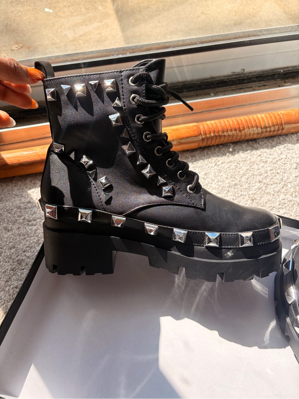 Studded Black Combat Boots - Women